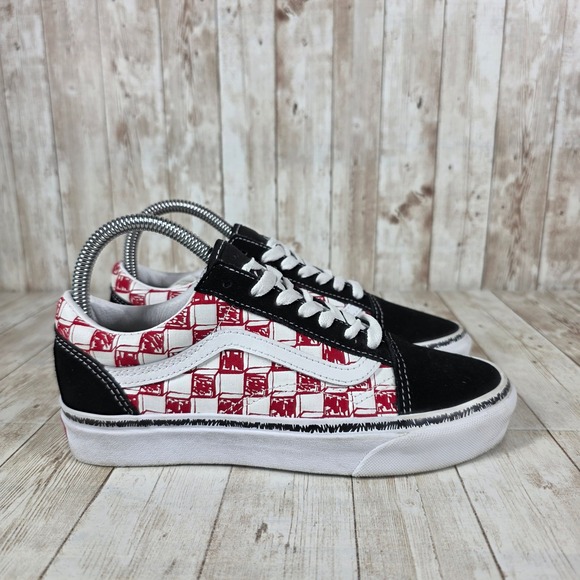Vans Shoes - Vans Old‎ Skool Checkerboard Red White Sneakers Canvas Women's Size 6.5
